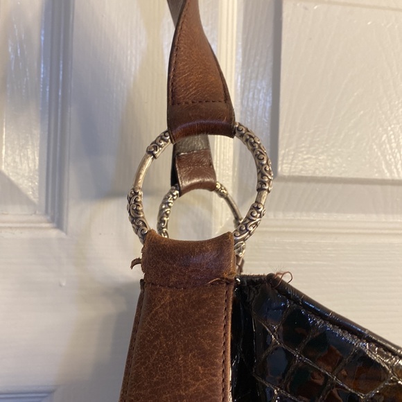 Brighton Shiny Croc-Embossed Shiny leather Brown Shoulder Bag - Picture 7 of 8